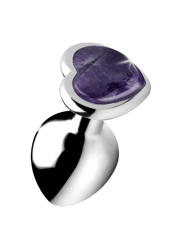 anal toys for gentle massage-Amethyst Heart Anal Plug - Small