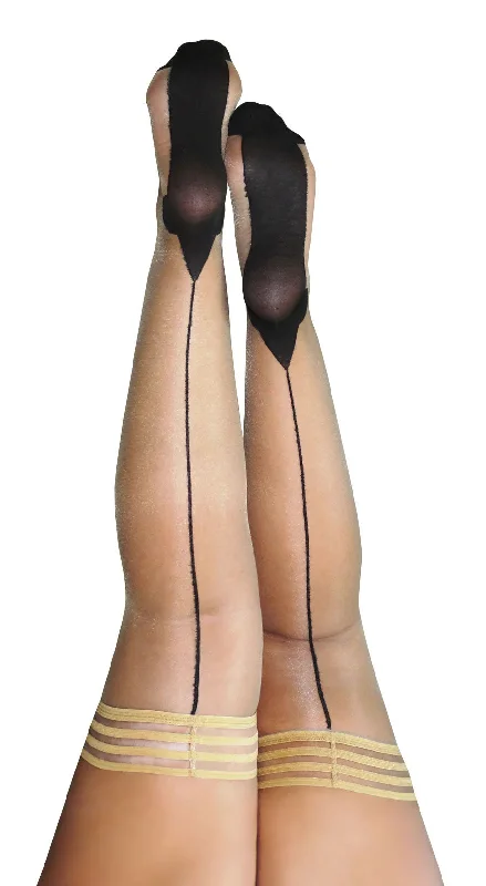 provocative roleplay costume-Ruby - Cuban Heel Thigh High - Size D - Nude