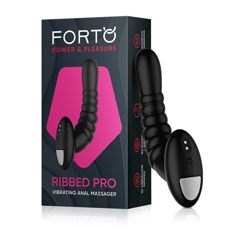 anal toys for slow fun-Forto Ribbed Pro Rechargeable Silicone Vibrating Anal Massager Black