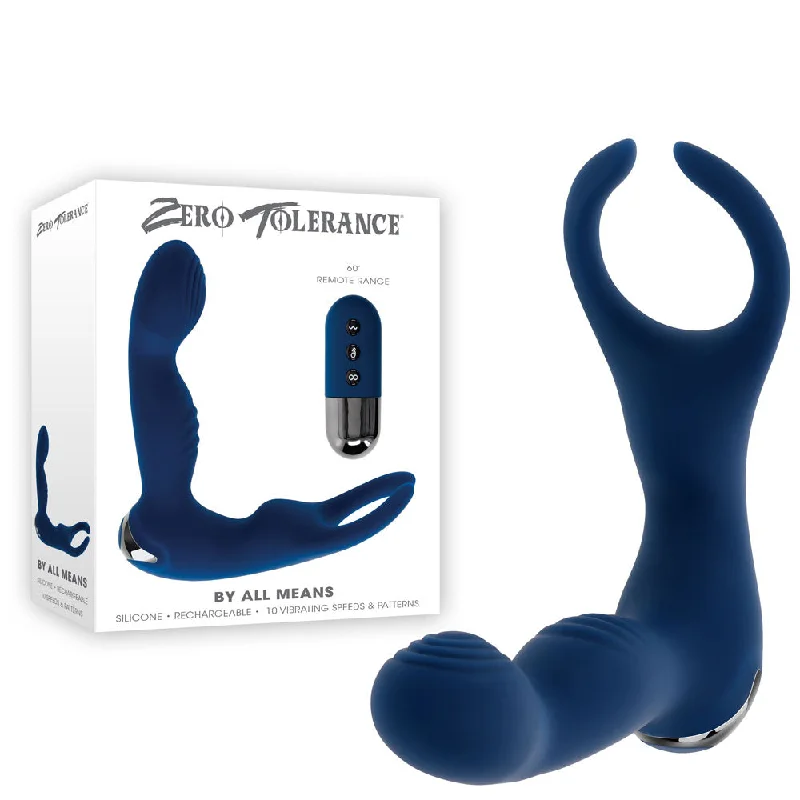 anal toys for erotic fun-Zero Tolerance BY ALL MEANS - Blue 13.4 cm USB Rechargeable Prostate Massager with Cock Ring