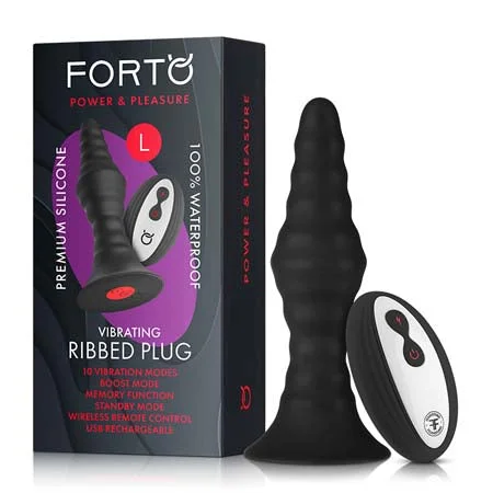 anal toys for playful fun-Forto Vibrating Ribbed Plug Rechargeable Remote-Controlled Silicone Anal Plug Large Black