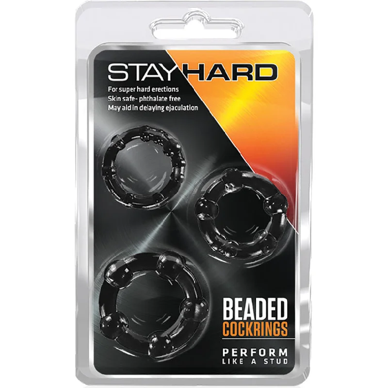 cock ring sleek packaging-Stay Hard Beaded Penis Cock Rings - Black (3-Piece)