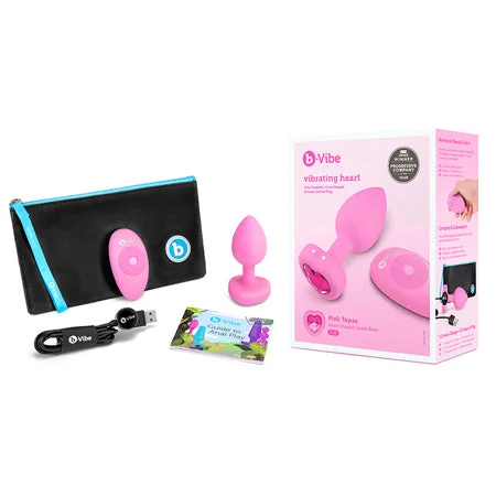 anal toys for discreet fun-b-Vibe Vibrating Heart Anal Plug with Heart-Shaped Jewel Base S/M Pink