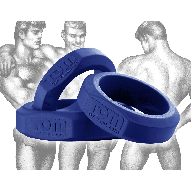 cock ring bold texture-Tom of Finland 3 Piece Silicone Cock Ring Set - Blue