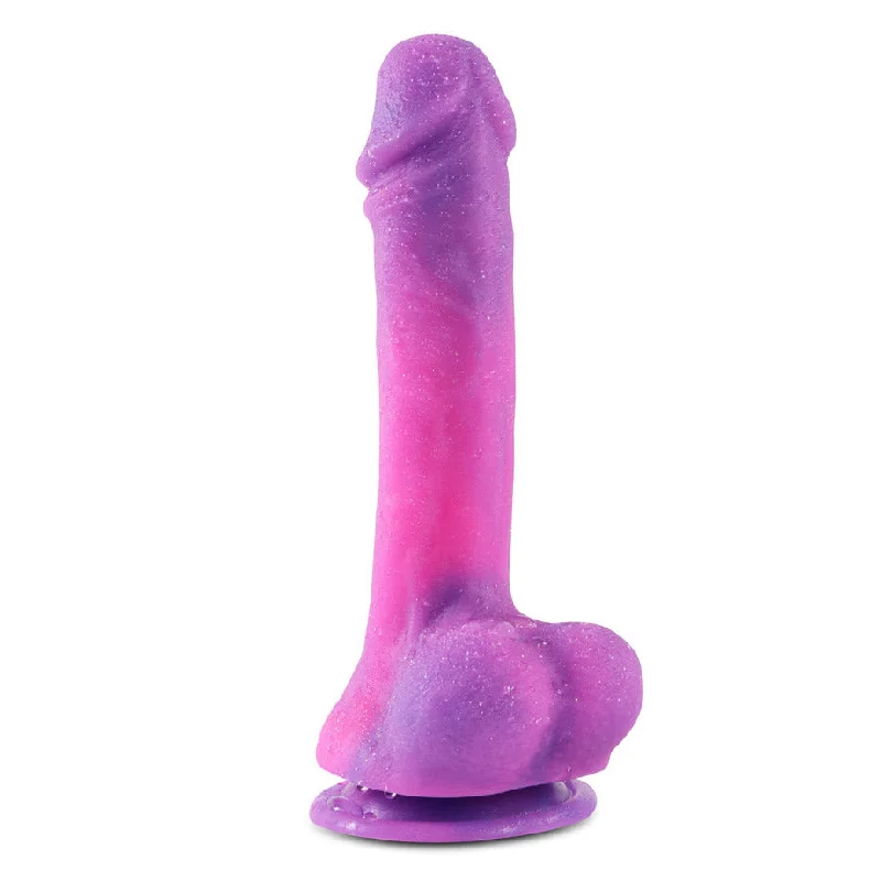 Dildo-ripe-B94 Starry Violet Realistic Liquid Silicone Suction Cup Dildo with Balls 8.3 Inch