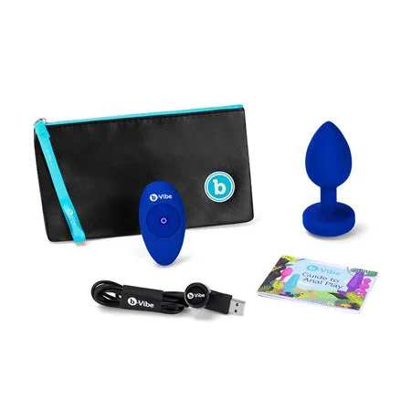 anal toys with bold shaft-b-Vibe Vibrating Jewel Rechargeable Remote-Controlled Anal Plug with Gem Base Blue Sapphire L/XL