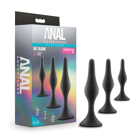 anal toys with soft base-Blush Anal Adventures Platinum Silicone 3-Piece Beginner Plug Kit Black