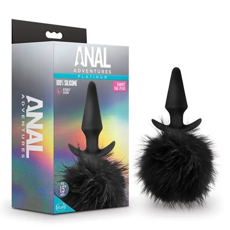 anal toys with flexible shaft-Blush Anal Adventures Platinum Silicone Rabbit Tail Plug Black