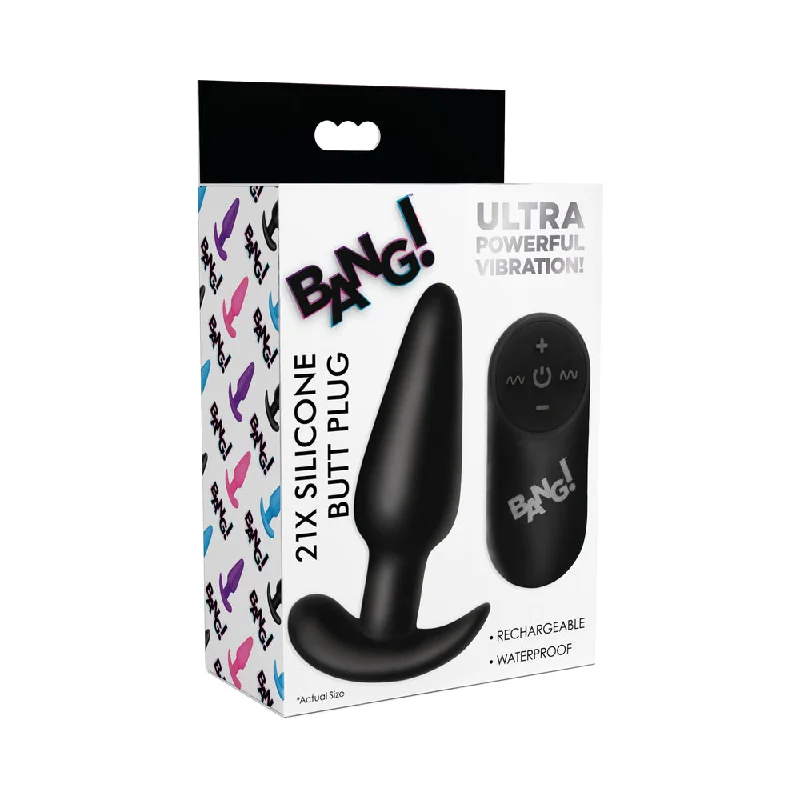 anal toys for sensual nights-BANG! 21X Vibrating Silicone Butt Plug with Remote Control Black