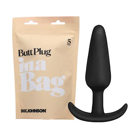 anal toys with bold tip-Doc Johnson Butt Plug In A Bag 5 in. Silicone Black