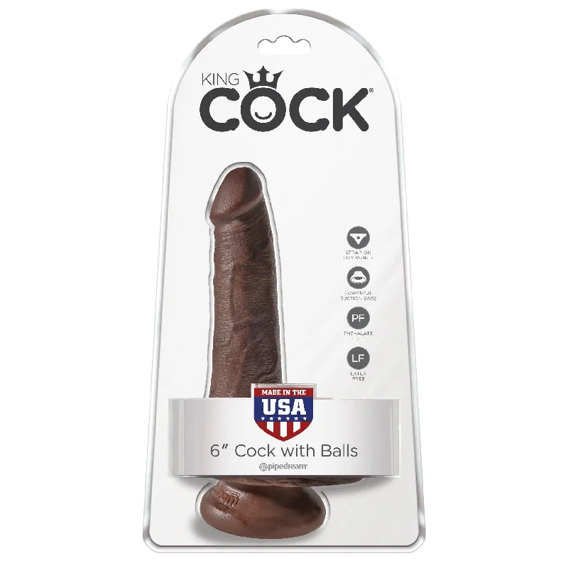 cock ring intimate texture-Pipedream - King Cock 6" Cock with Balls (Dark Brown)