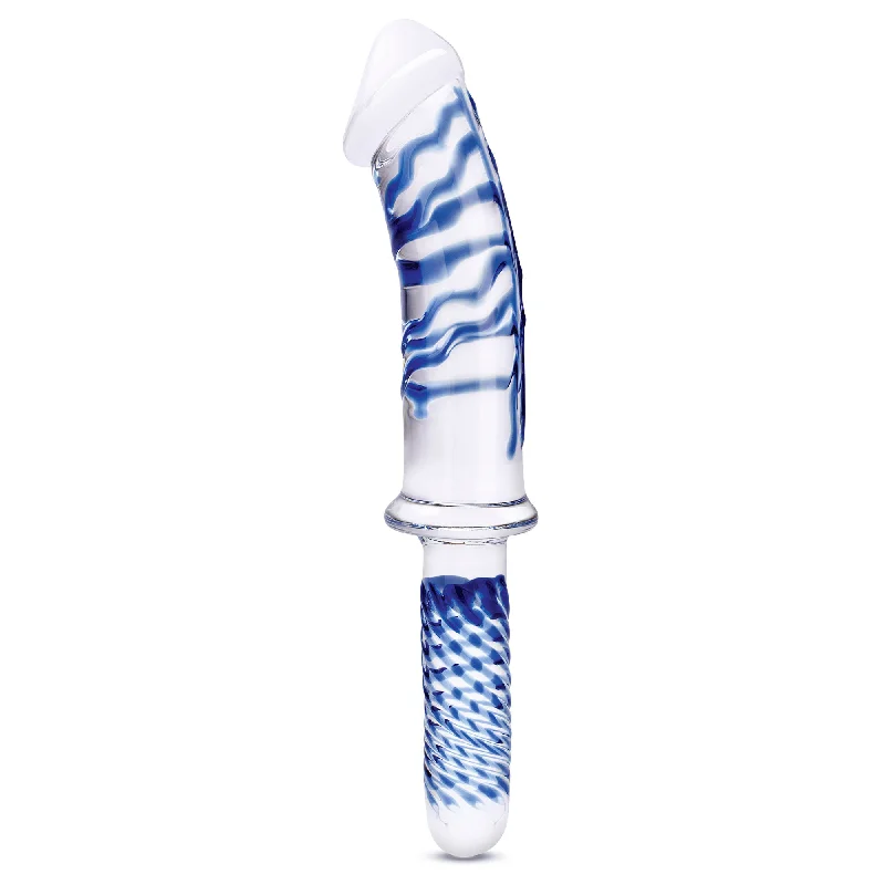 Penis-light-11 Inch Realistic Double Ended Glass Dildo With Handle - Blue/clear