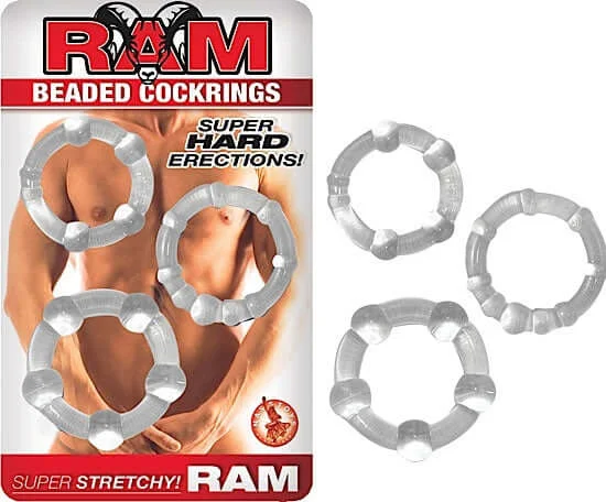 cock ring bold design-Ram Beaded Cock Rings Clear Set