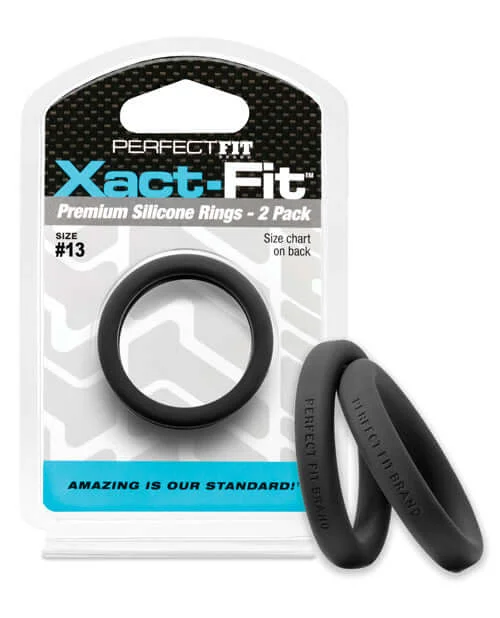 cock ring snug grip-Perfect Fit Xact Fit #13 Cock Rings 2 Pack Black - Precision Sized Silicone Rings