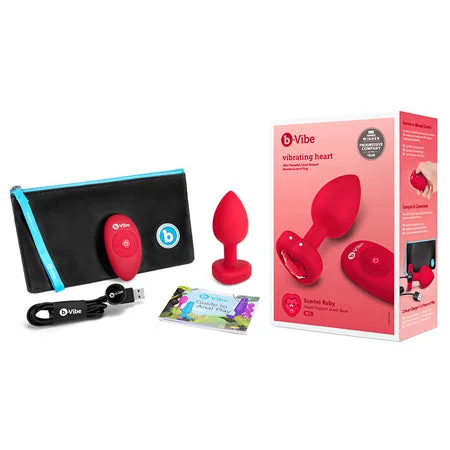 anal toys with long tip-b-Vibe Vibrating Heart Anal Plug with Heart-Shaped Jewel Base M/L Red