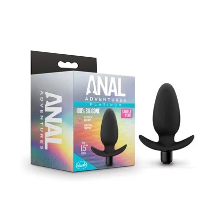 anal toys with portable tip-Blush Anal Adventures Platinum Silicone Vibrating Saddle Plug Black