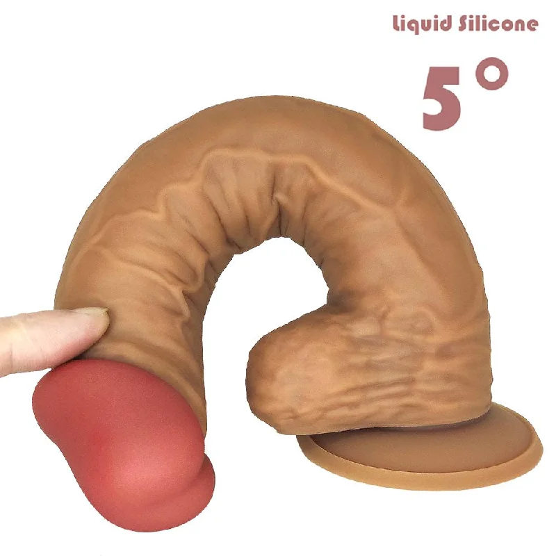 Penis-shiny-Ultra Liquid Silicone Realistic Suction Cup Dildo with Balls 9.5 Inch