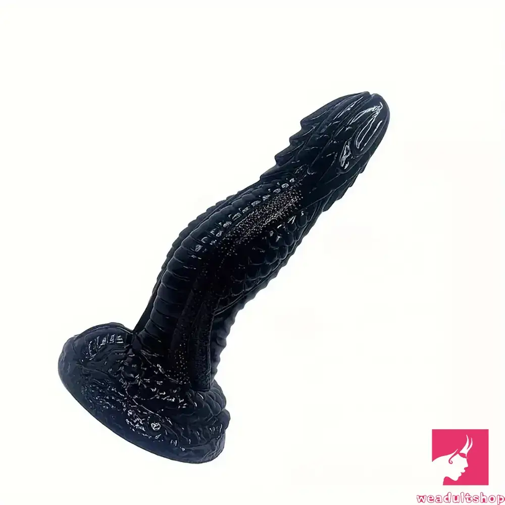 Dildo-styled-8.15in Silicone Dragon Large Soft Black Dildo For Male Strong Suction Cup