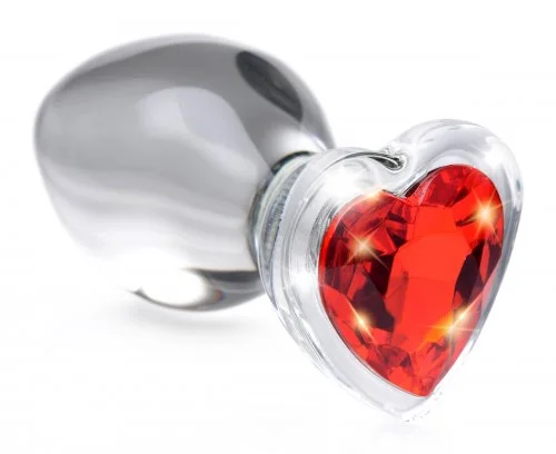 anal toys for intense play-Red Heart Gem Glass Anal Plug - Large