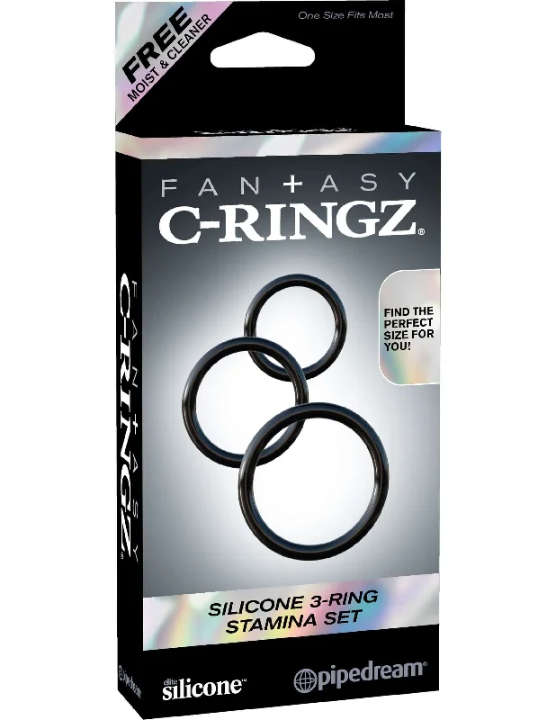 cock ring pleasure upgrade-Fantasy C-Ringz Silicone 3-Ring Stamina Set Black