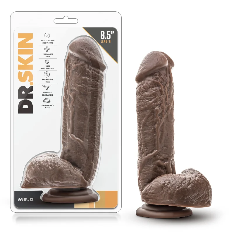 penis-measurement-guide-accurate-Dr. Skin's Mr. D: 8.5 Inch Thick Chocolate Dildo with Suction Base