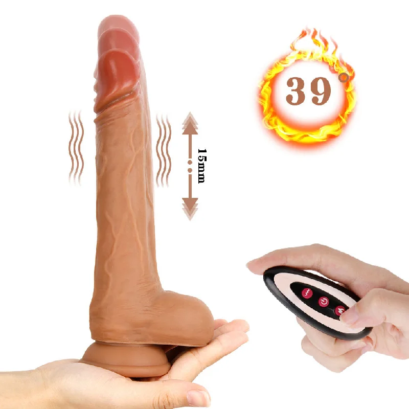 Penis-flaccid-D40 Realistic Thrusting & Warming Silicone Vibrating Dildo with Remote Control 8.3 Inch