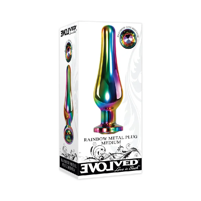 anal toys with flexible base-Evolved Rainbow Metal Anal Plug With Rainbow Gemstone Base Medium