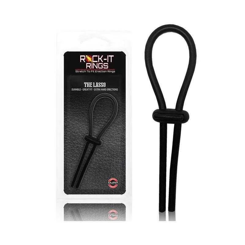 anal toys for kinky fun-Rock-It Rings Silicone Lasso Cockring - Push-Button Adjustable - Black