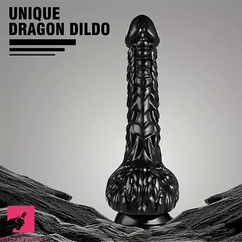 Dildo-limited-9in Dragon Big Black Fantasy Penis Scales Spiked Silicone Soft Dildo