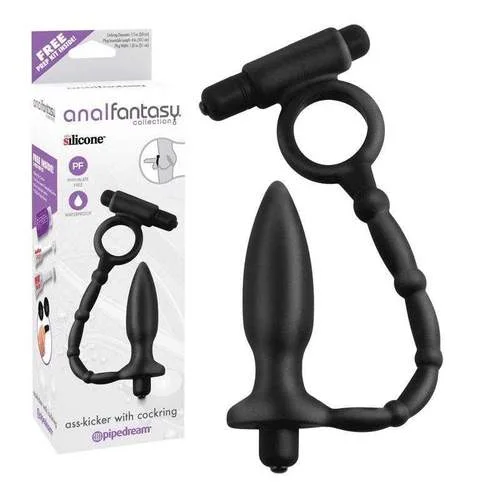 anal toys for fast fun-Pipedream Anal Fantasy Collection Ass Kicker with Cock Ring Black 4 inch Vibrating Butt Plug with Cock Ring