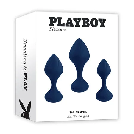 anal toys with flexible base-Playboy Tail Trainer 3-Piece Silicone Anal Training Kit Navy