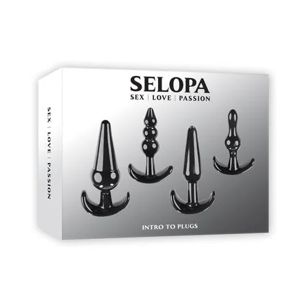 anal toys with adjustable tip-Selopa Intro To Plugs 4-Piece Anal Plug Set Black