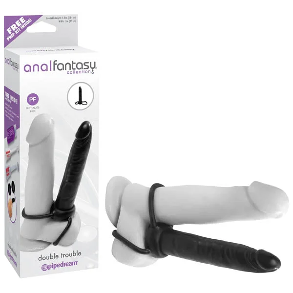 anal toys with flexible shaft-Anal Fantasy Collection Double Trouble Cock Ring Strap on