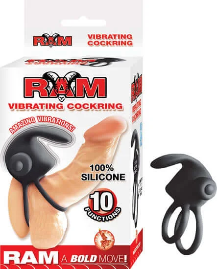 cock ring high stretch-RAM Vibrating Cock Ring in Black, designed by Nasstoys of New York