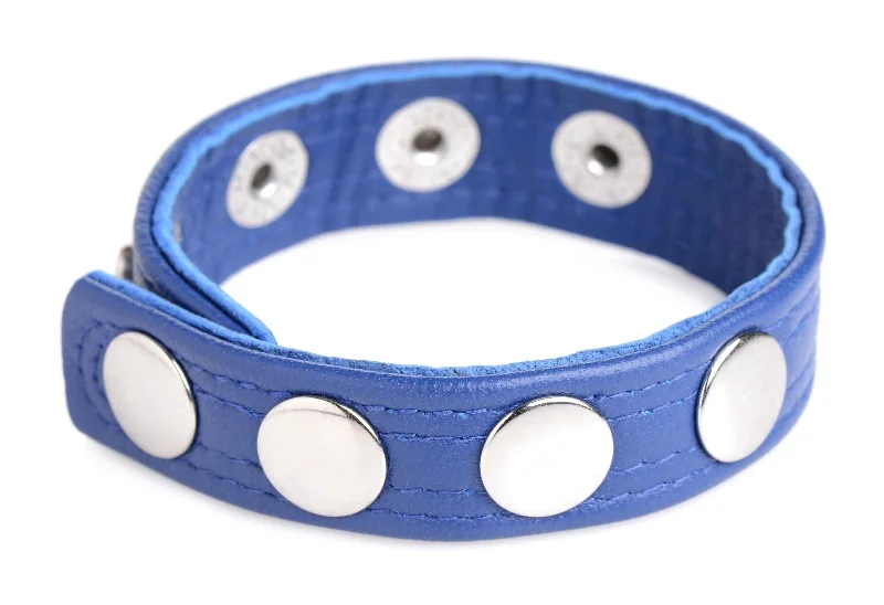 cock ring easy style-Leather Speed Snap Adjustable Cock Ring Cockring - Blue