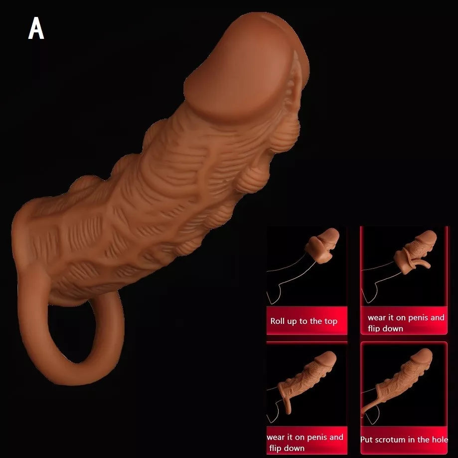 cock ring quick texture-Life Size Knotted Cock Sleeve Male Sex Toys - Premium Silicone Textured Penis Sheath Enlarger