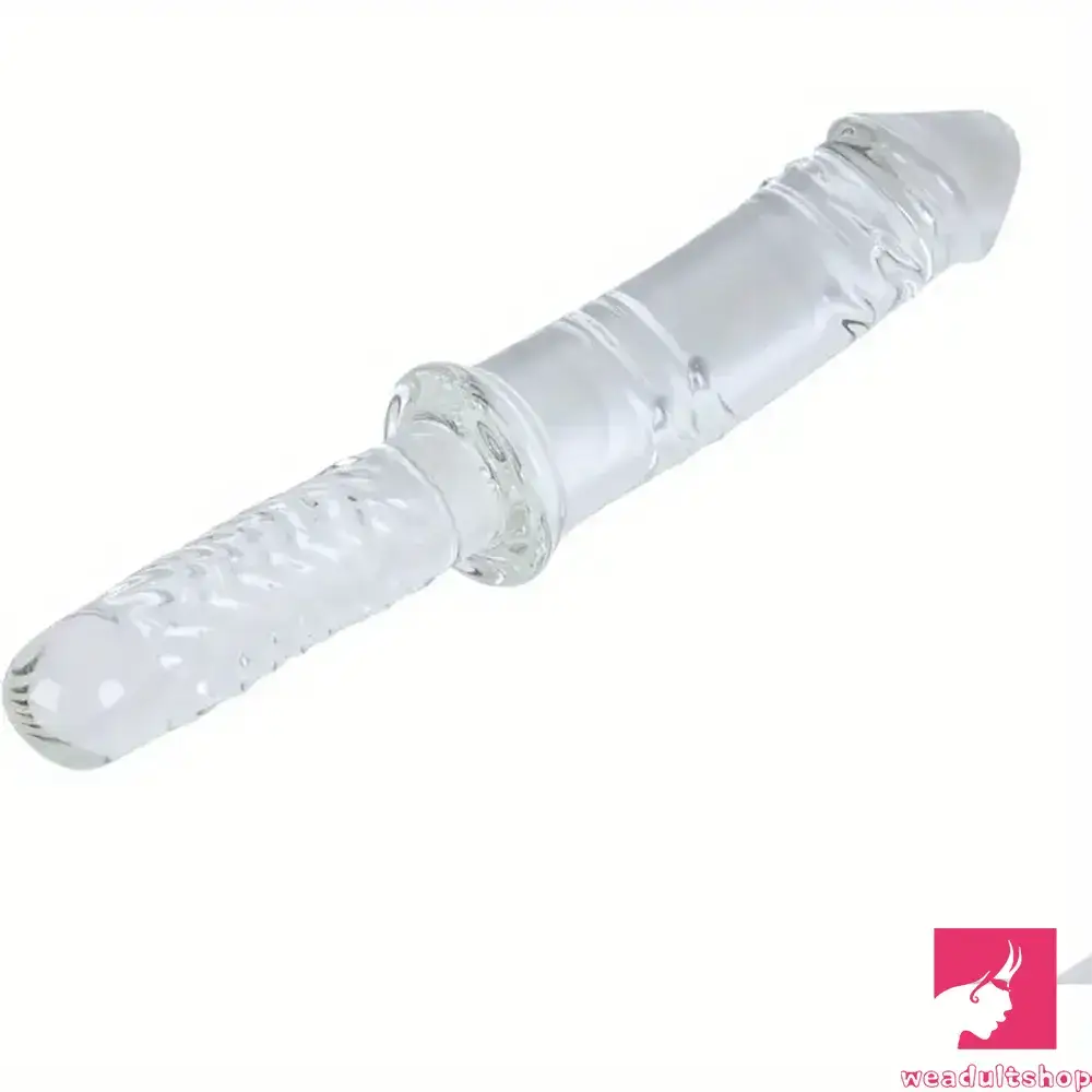 Penis-lowered-11.4in Realistic Clear Glass Crystal Dildo For Hands-Free Clit Play