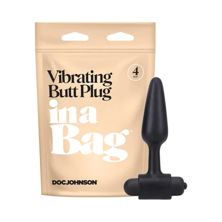 anal toys for discreet play-In A Bag Vibrating Butt Plug 4 in. Black