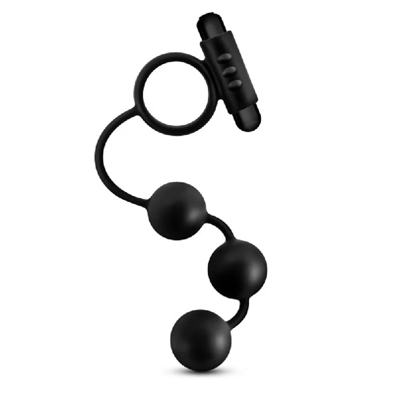 anal toys with firm handle-Anal Adventures- Platinum - Silicone Anal Ball  With Vibrating C-Ring- Black