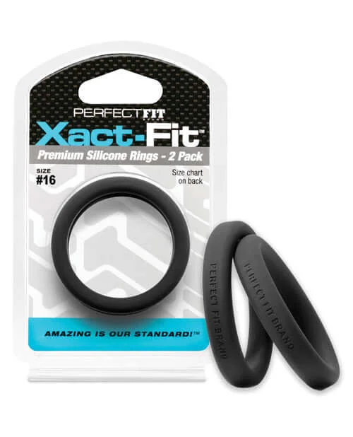 cock ring pro grip-Perfect Fit Xact Fit #16 2 Pack Black Cock Rings