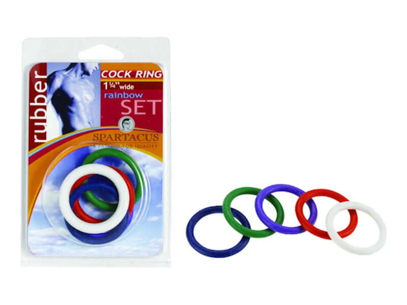 cock ring modern style-Spartacus Cock Gear 1 1/4 Inches Rubber Cock Rings Rainbow Rubber 5 Pack