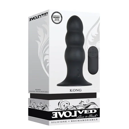 anal toys with bold tip-Evolved Kong Rechargeable Remote-Controlled Vibrating Silicone Anal Plug Black