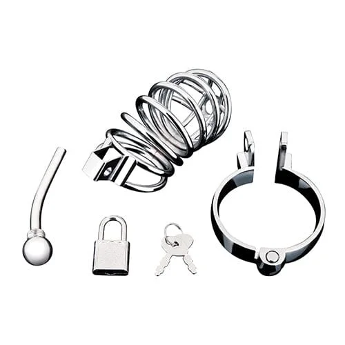 cock ring modern style-Blue Line - Urethral Play Chastity Cock Cage (Silver)