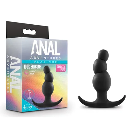 anal toys with quiet tip-Blush Anal Adventures Platinum Silicone Stacked Plug Black