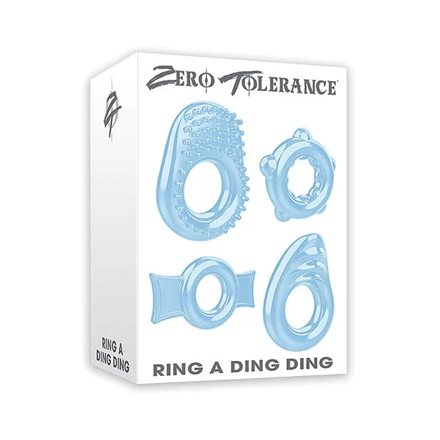 cock ring pleasure focus-Zero Tolerance - Ring a Ding Ding Set of 4 Textured Cock Rings (Blue)