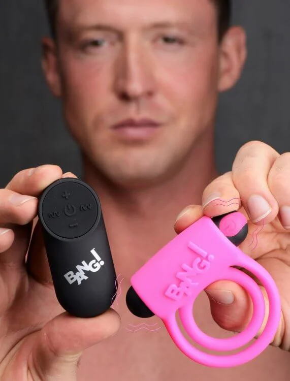 cock ring low style-Bang! Silicone Cock Ring and Bullet with Remote Control Pink