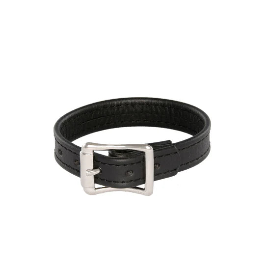 cock ring smooth edges-Black Leather Cockring with Buckle