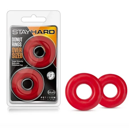 cock ring pleasure grip-Blush Stay Hard Donut Rings Oversized Cockring 2-Pack Red