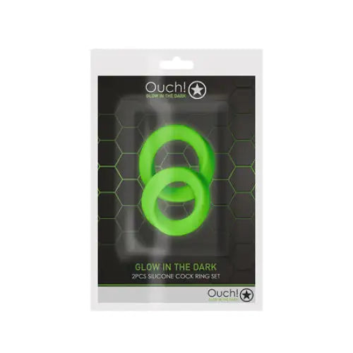 cock ring vibrant style-Ouch! Glow in the Dark 2-Piece Silicone Cockring Set Neon Green