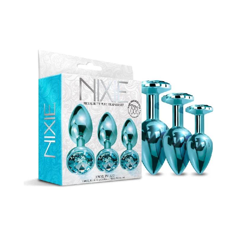 anal toys with strong tip-Nixie Metal Butt Plug Trainer Set 3-Piece Blue Metallic